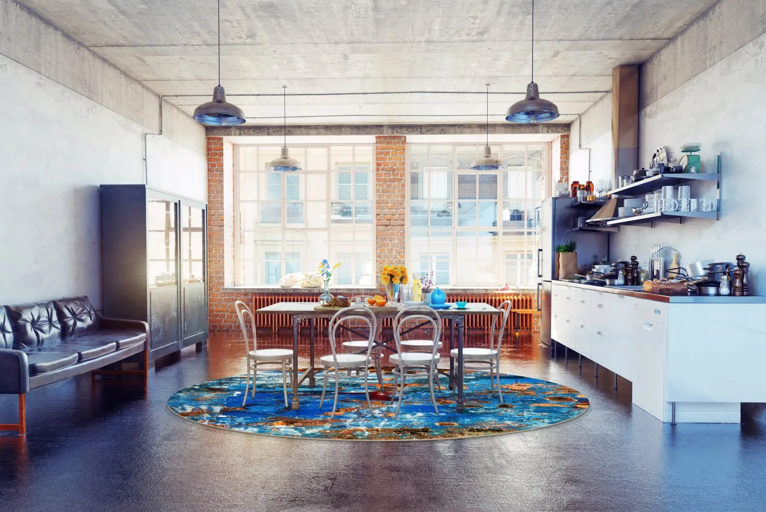 Round rug - Rillo (blue)