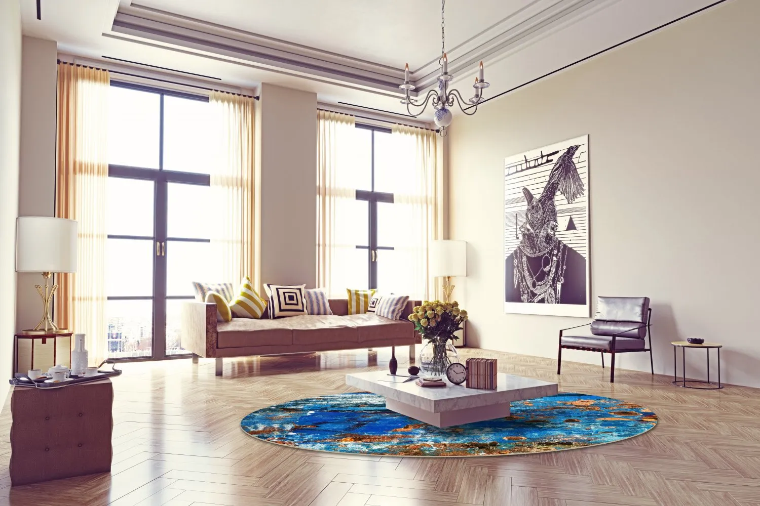 Round rug - Rillo (blue)