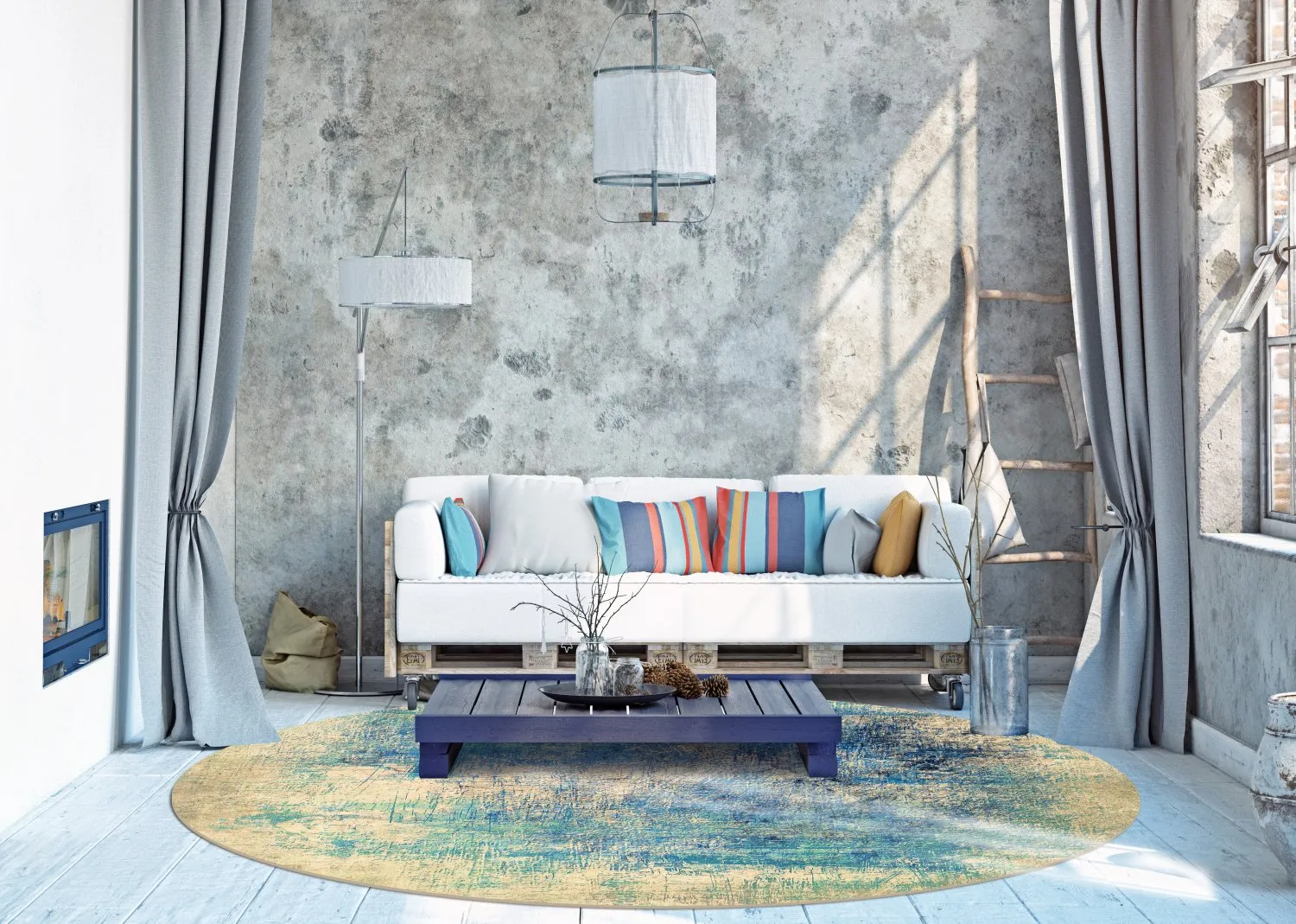 Round rug - Sierra (blue)