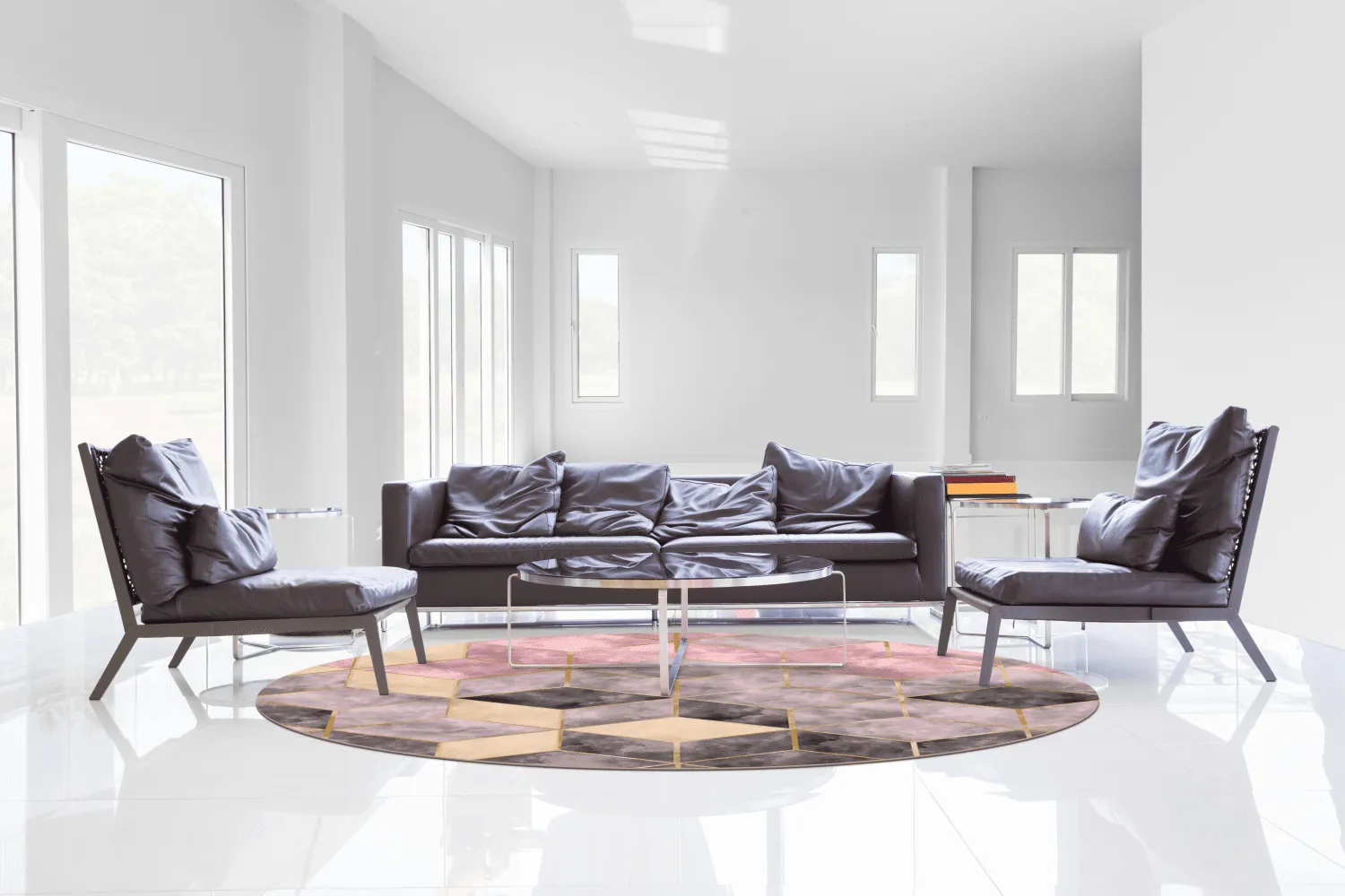 Round rug - Brendola (pink/grey/gold)