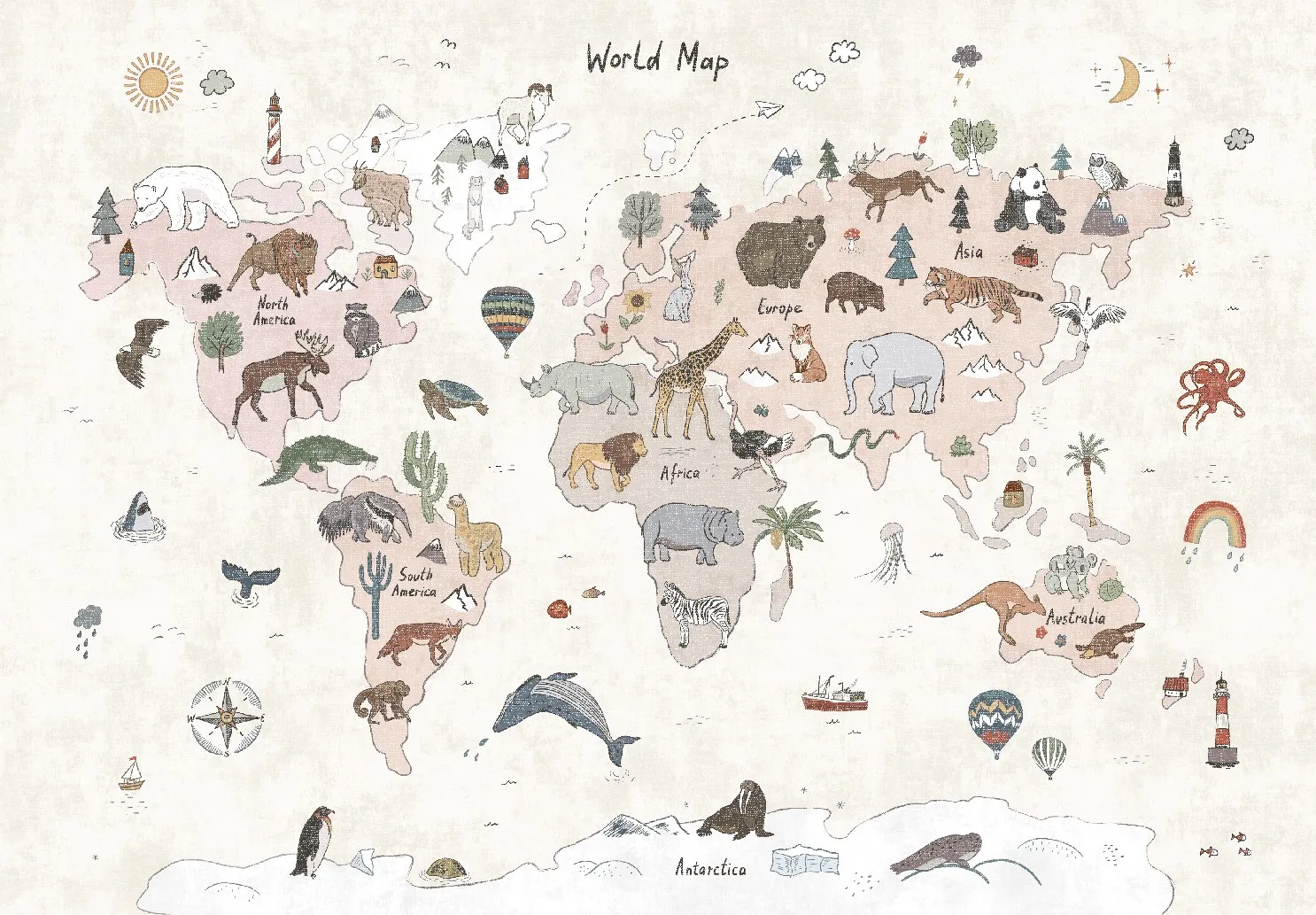 Childrens rugs - Kids World Map (beige)