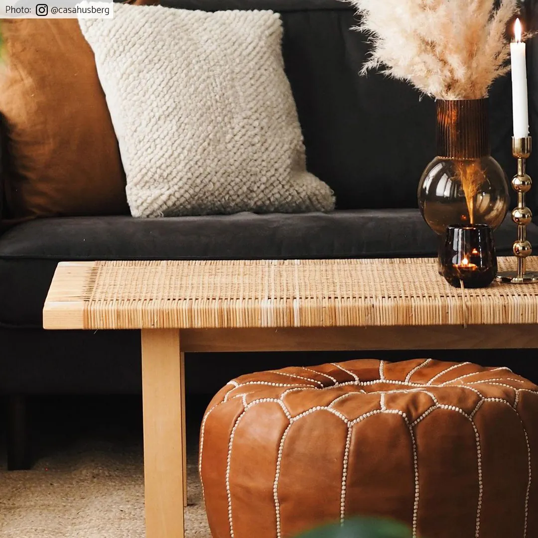 Pouf - Moroccan leather pouf (light brown)