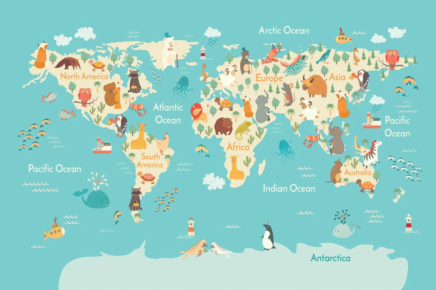 Childrens rugs - World Map (blue/multi)