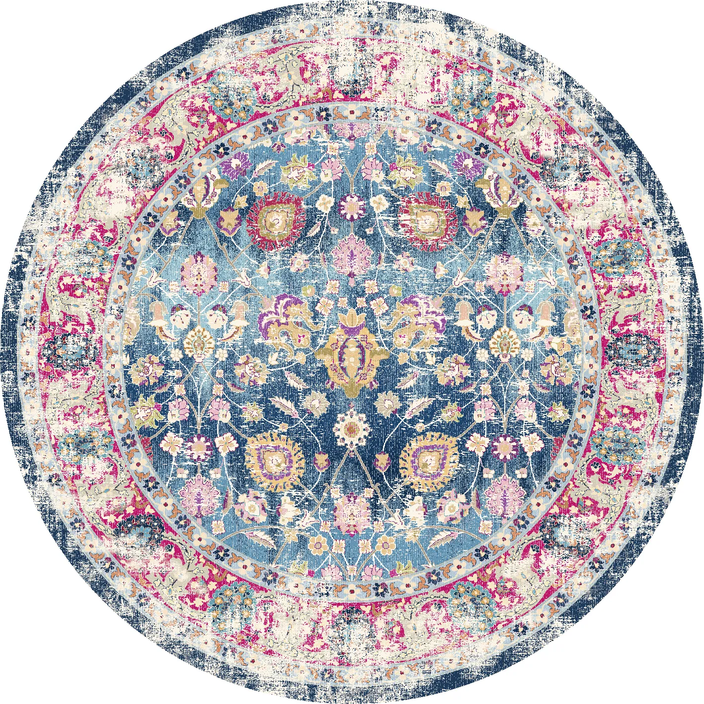 Round rug - Bouhjar (blue/pink/multi)