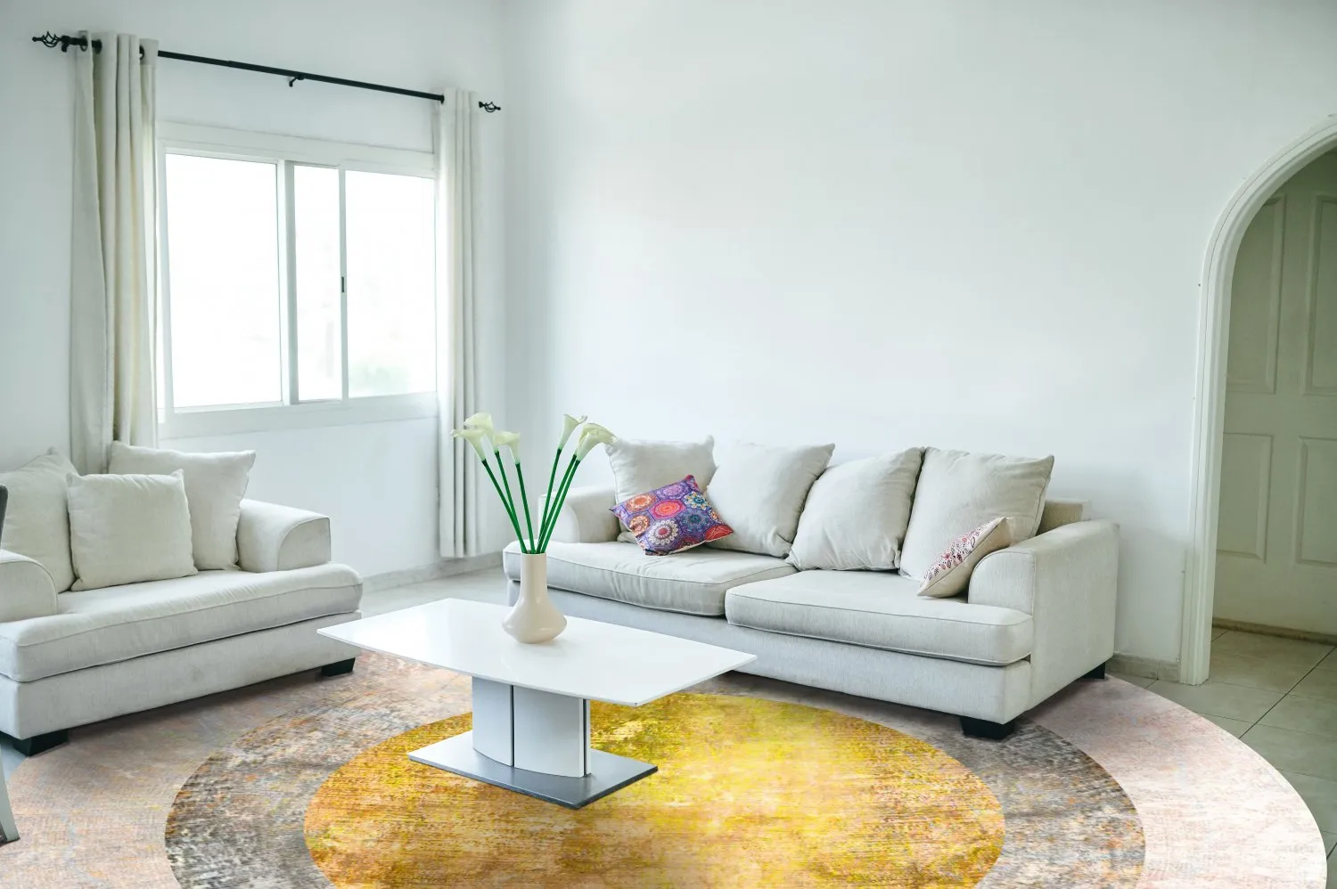 Round rug - Budoni (grey/beige/yellow)
