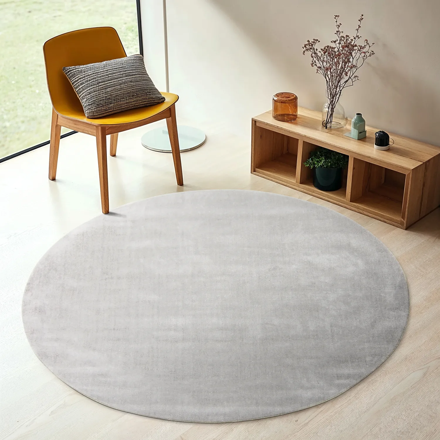 Round rug - Recycled PET with viscose look (grey)