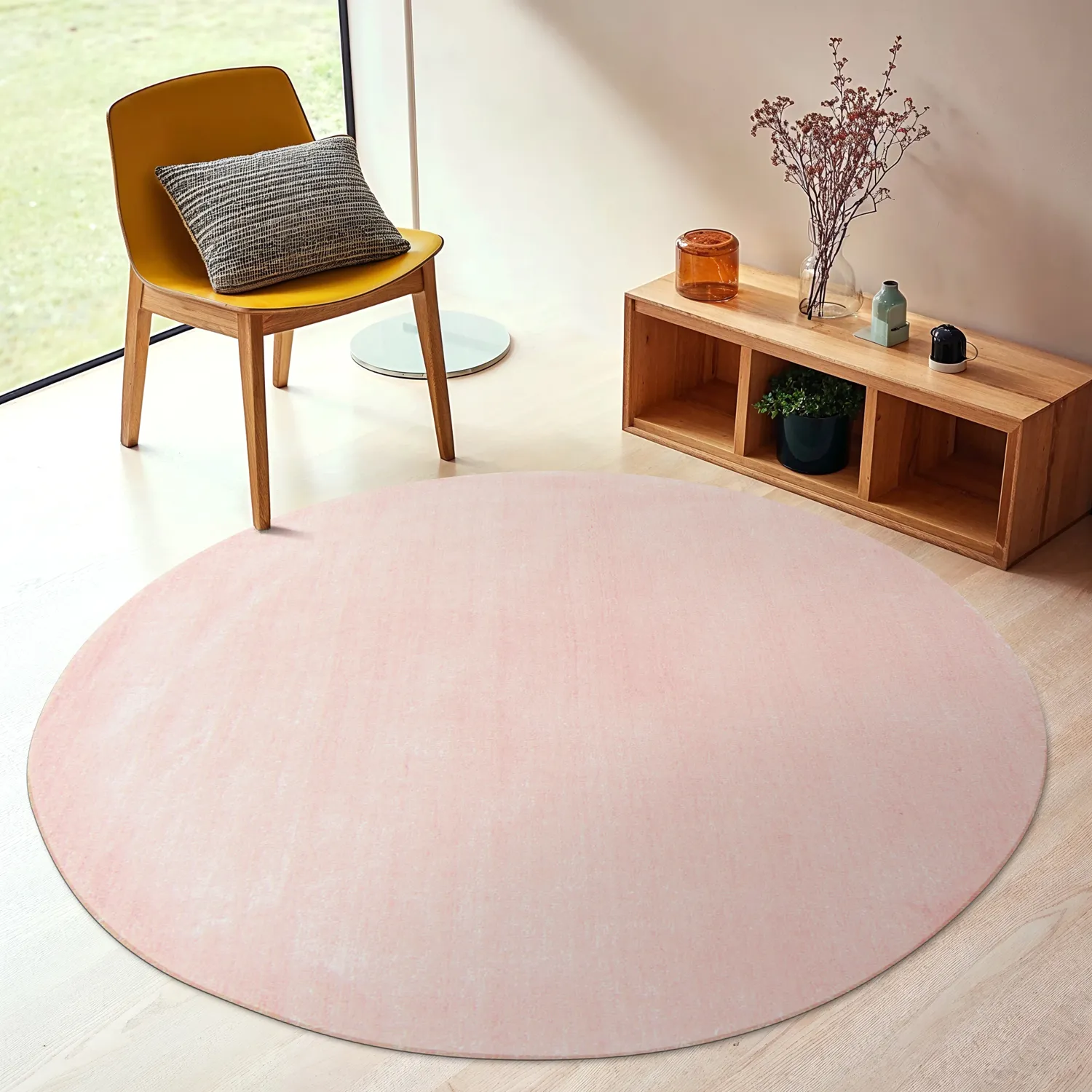 Round rug - Recycled PET with viscose look (pink)