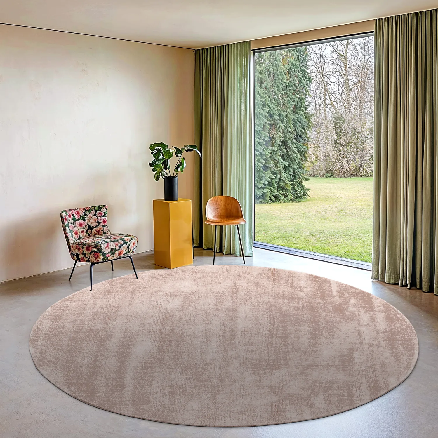 Round rug - Recycled PET with viscose look (light brown)