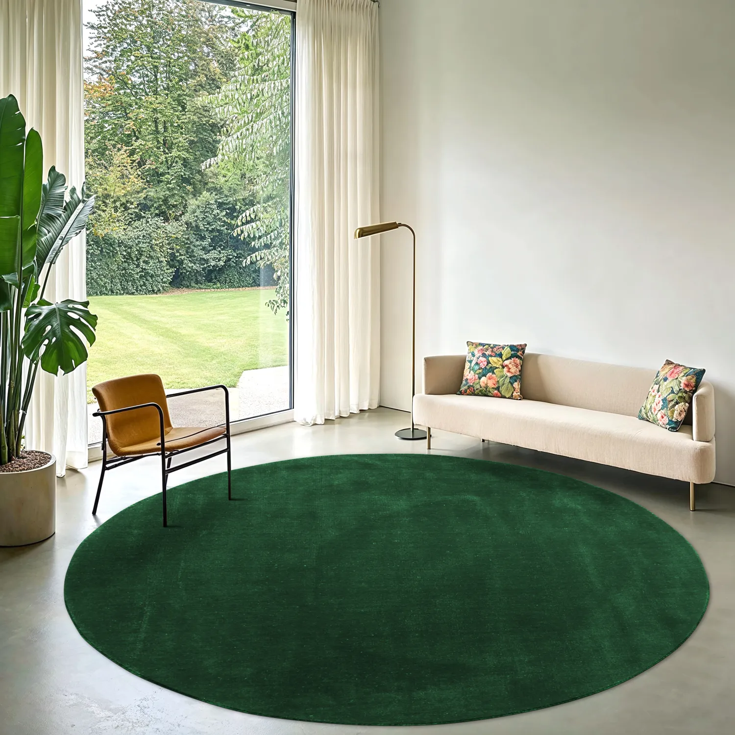 Round rug - Recycled PET with viscose look (green)