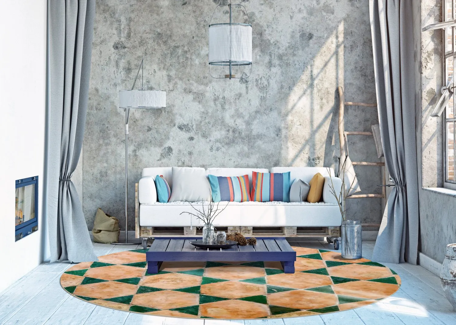 Round rug - Calvi (beige/green)
