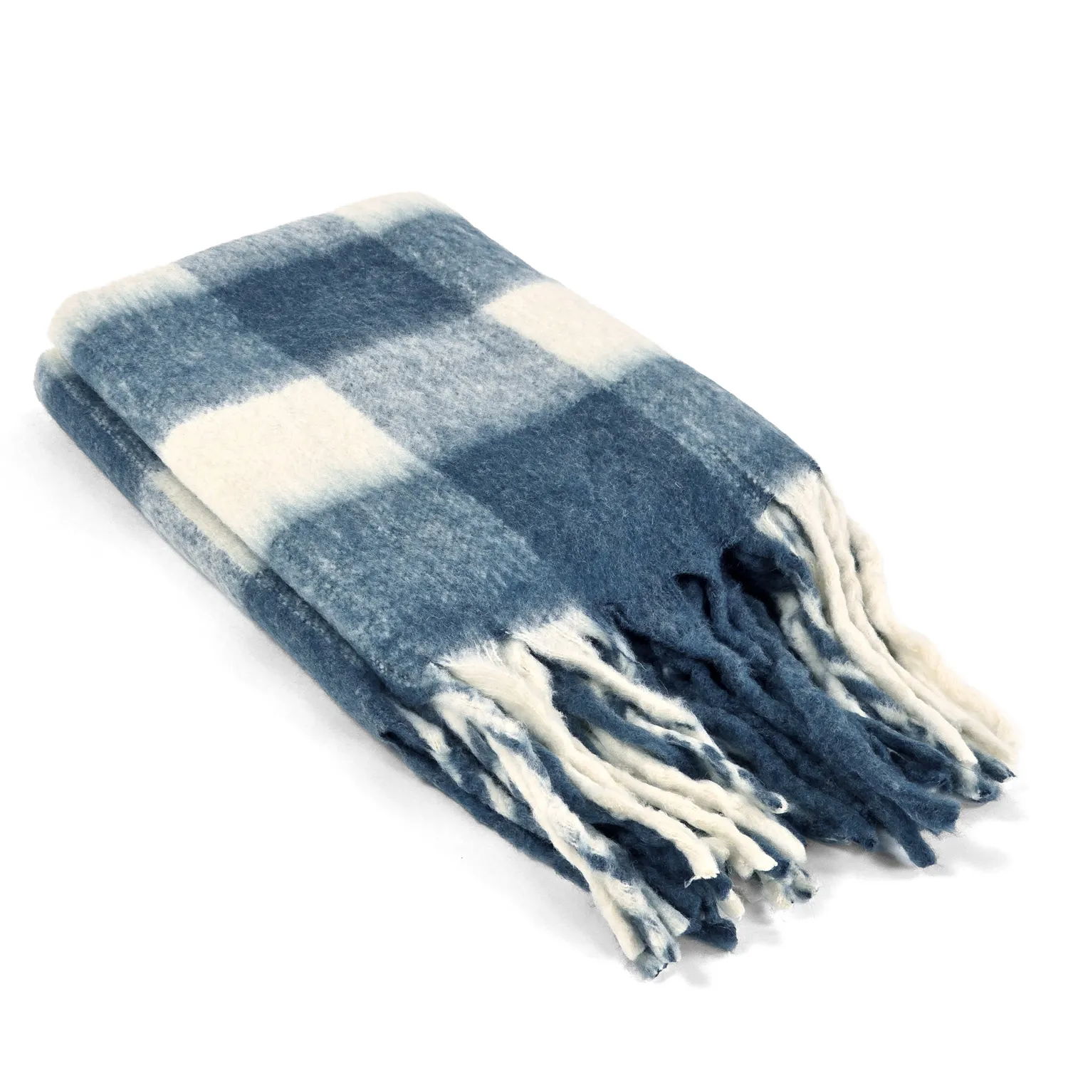 Throws - Plaid in wool mix - Phoebe (blue)