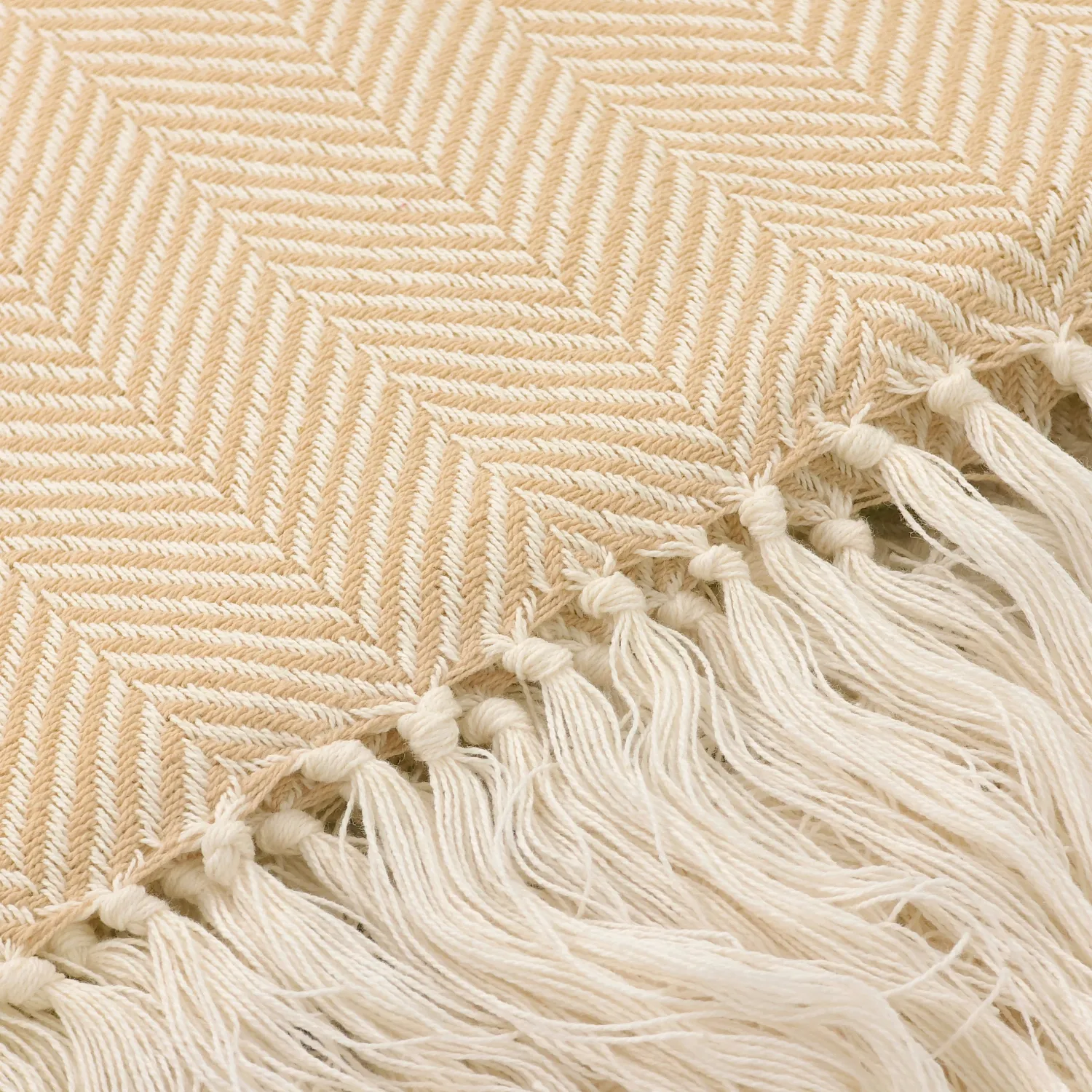 Throws - Cotton throw - Denisa Fishbone (beige/white)