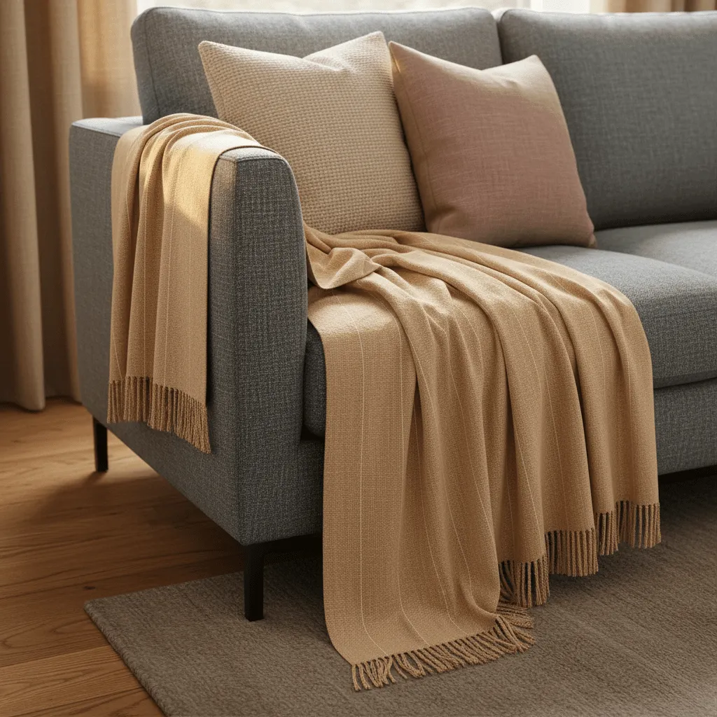 Throws - Cotton throw - Martina Stripe (beige/white)