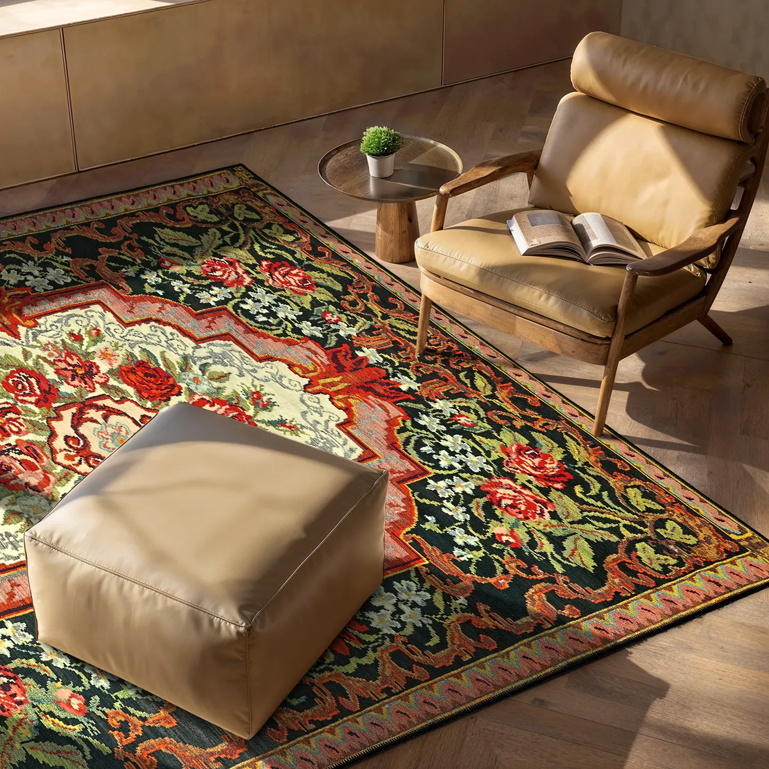 Flatweave rug - Masarida (black/multi)