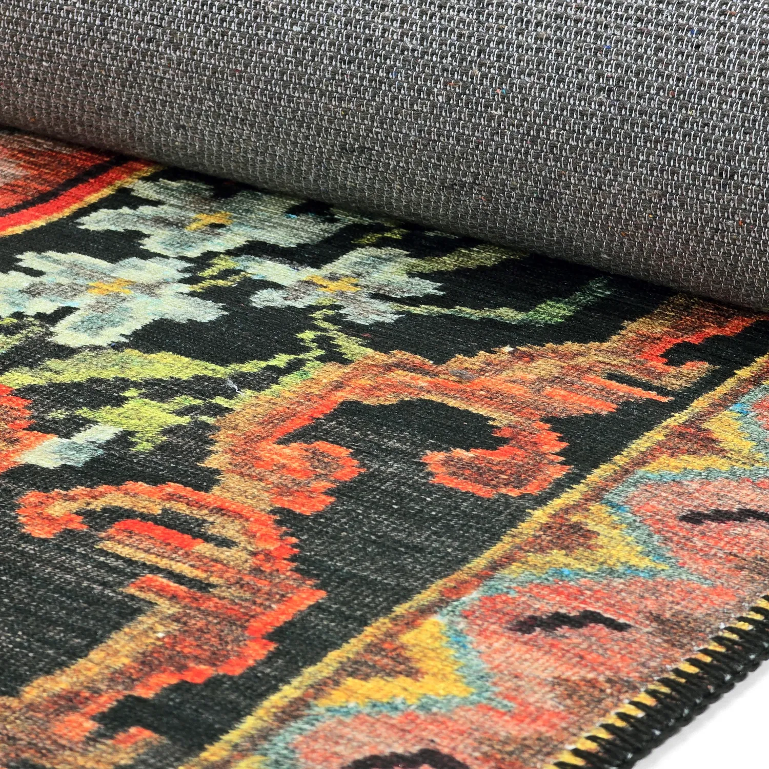 Flatweave rug - Masarida (black/multi)