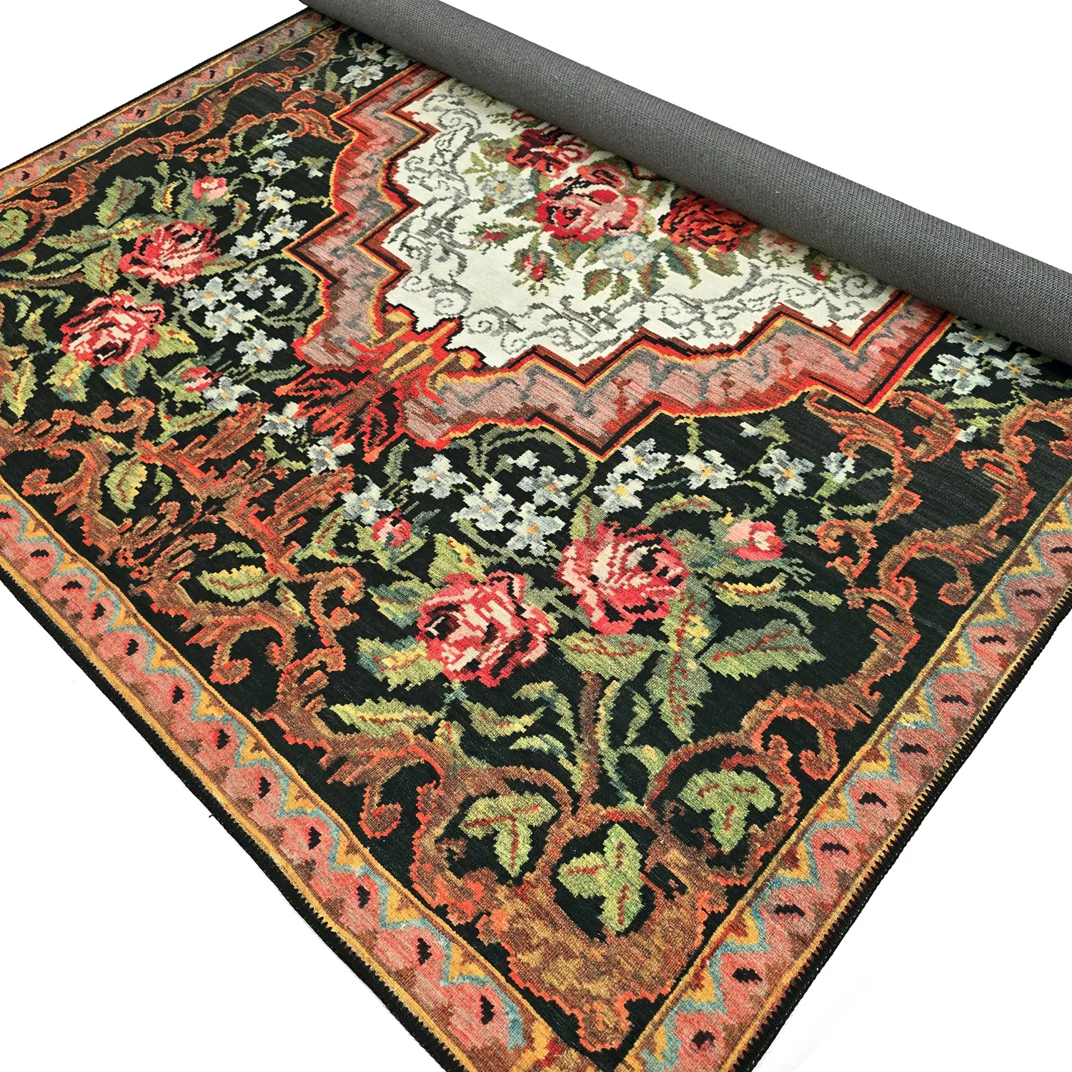 Flatweave rug - Masarida (black/multi)