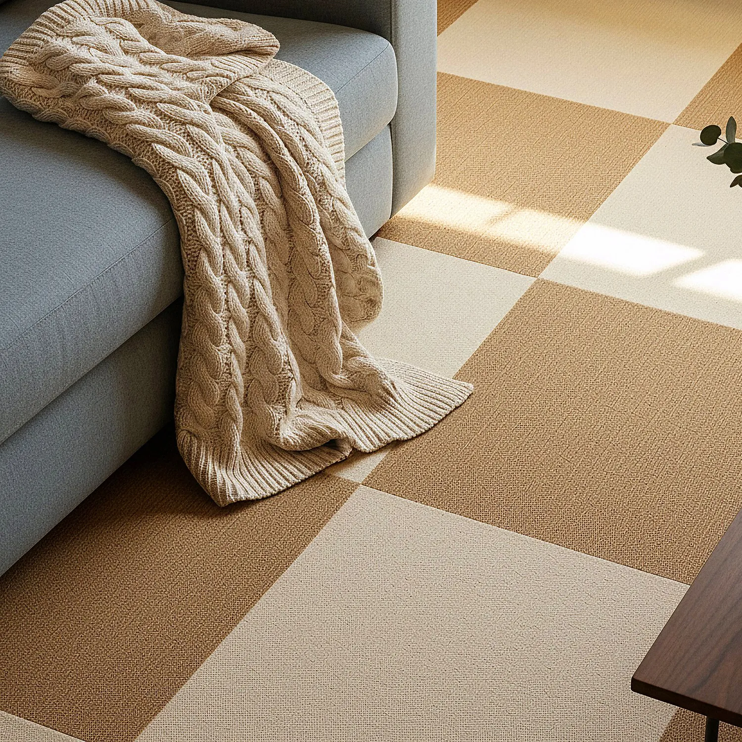 Wall-to-wall carpet - Almeria Carpet tiles 24 pcs (beige)