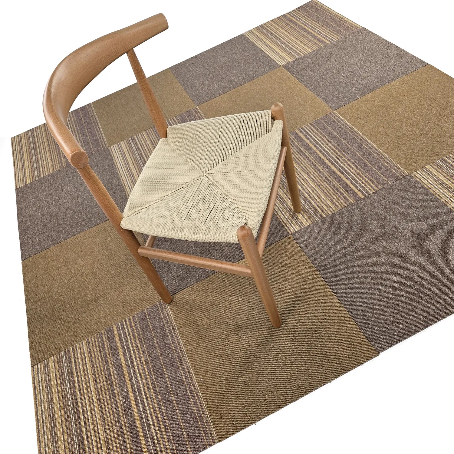 Wall-to-wall carpet - Almeria Carpet tiles 24 pcs (irregularly striped brown)