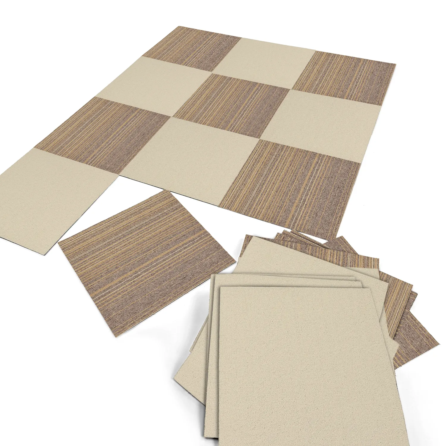 Wall-to-wall carpet - Almeria Carpet tiles 24 pcs (irregularly striped brown)