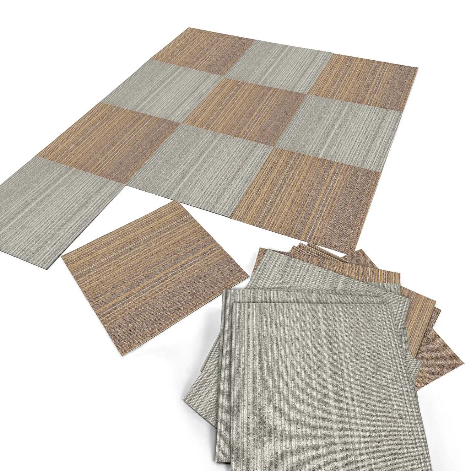 Wall-to-wall carpet - Almeria Carpet tiles 24 pcs (irregularly striped brown)