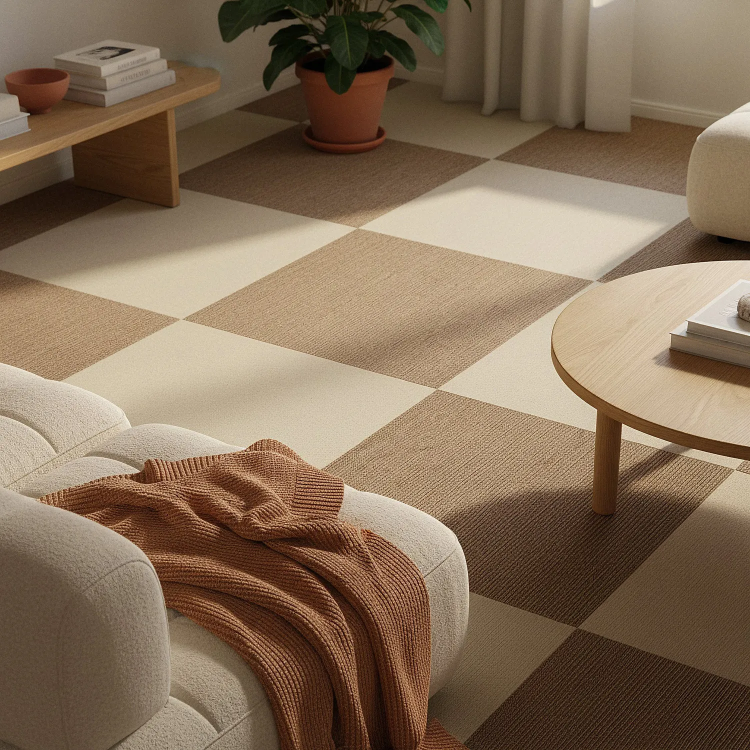 Wall-to-wall carpet - Almeria Carpet tiles 24 pcs (striped brown)