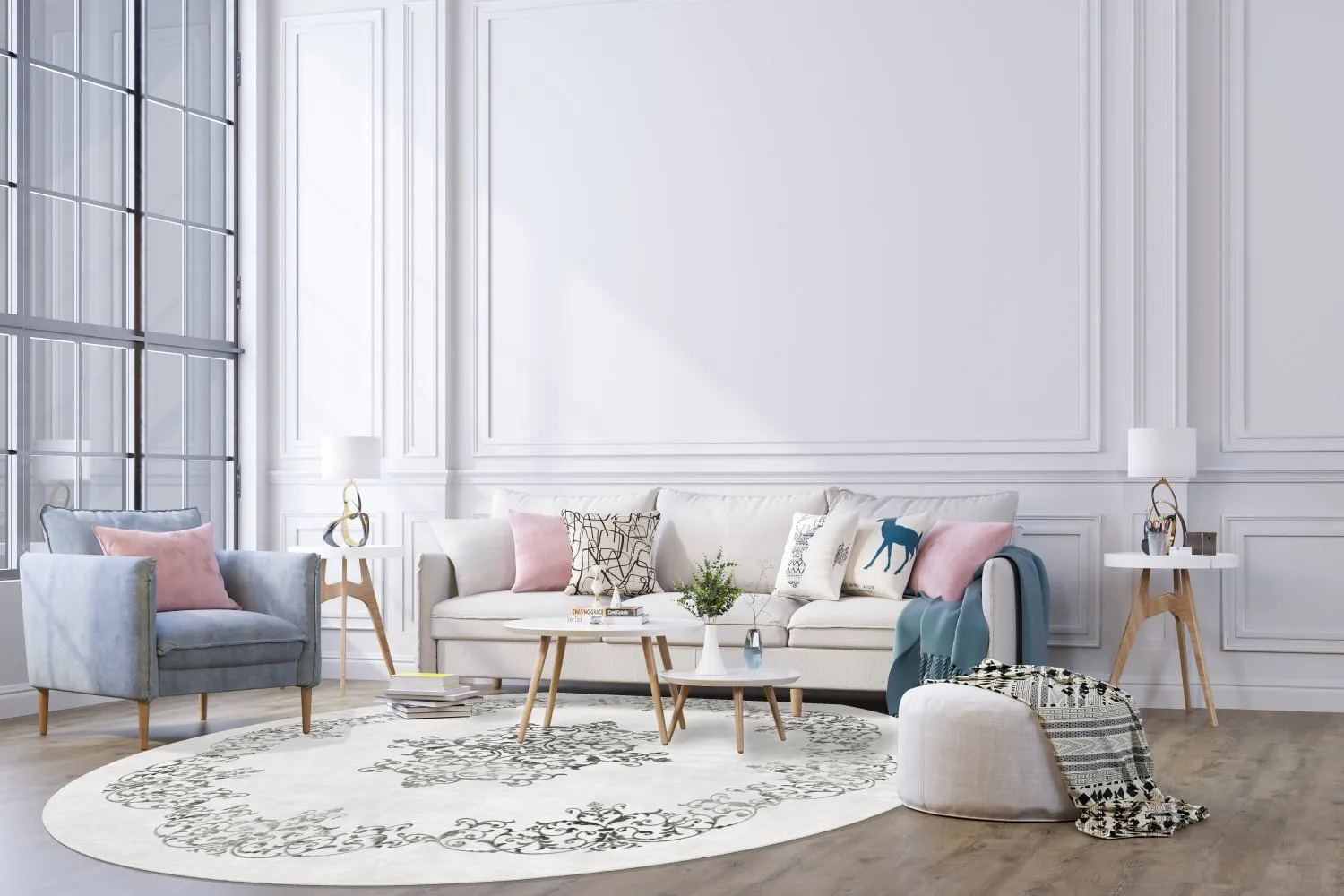 Round rug - Santi (white/black)
