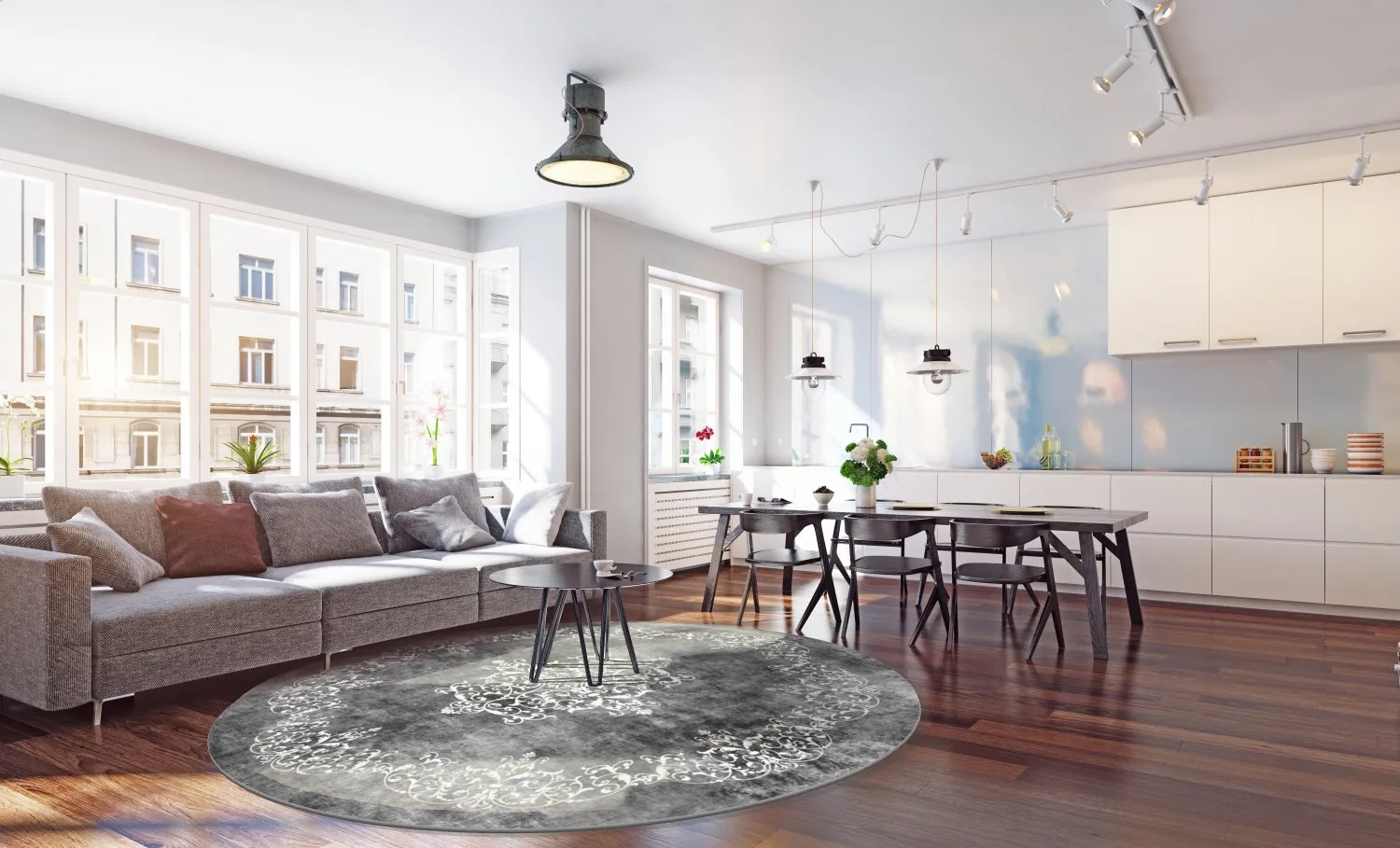 Round rug - Santi (dark grey/white)