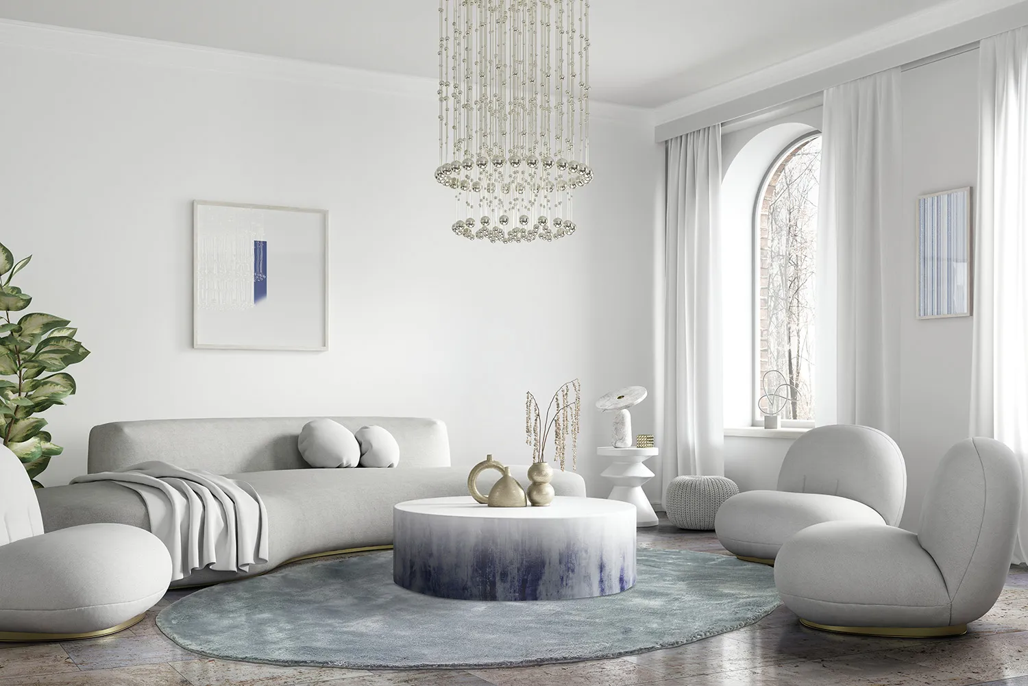 Round rug - Jodhpur Special Luxury Edition (blue/grey)