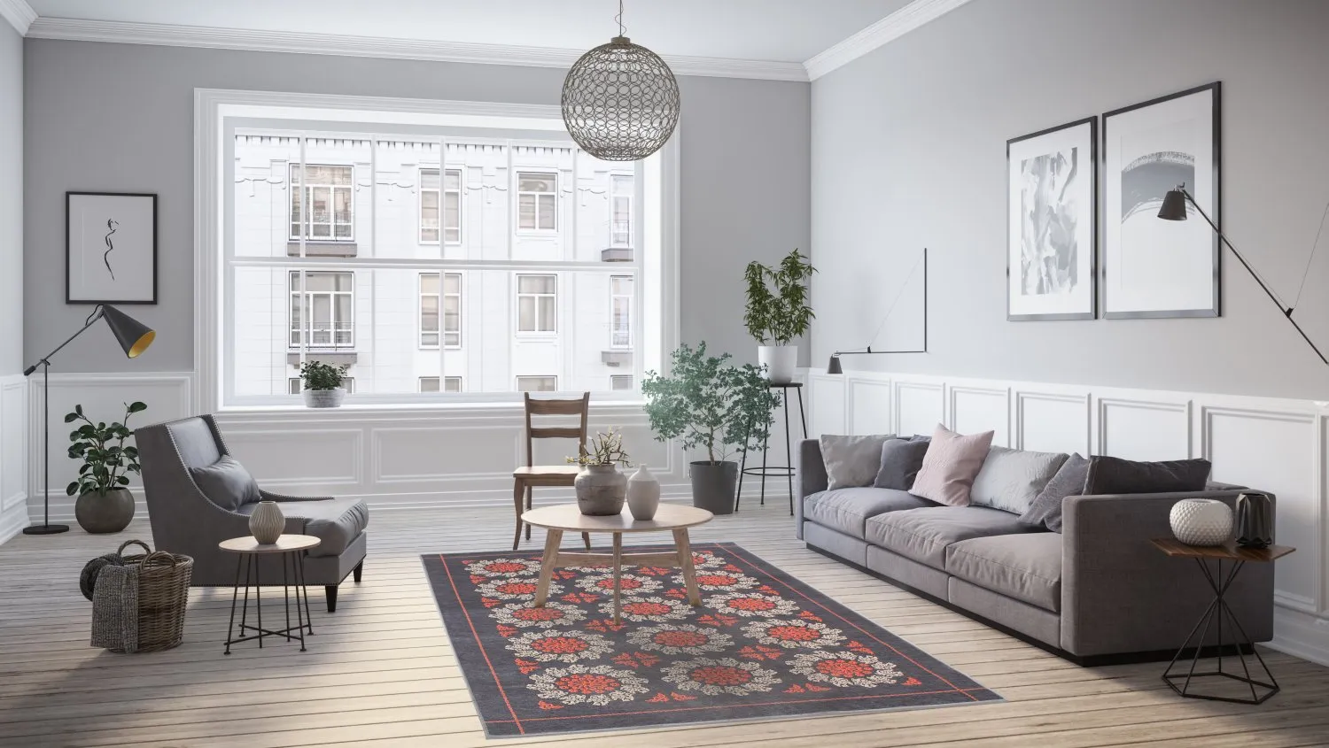 Wilton rug - Florina (grey/blue/orange)