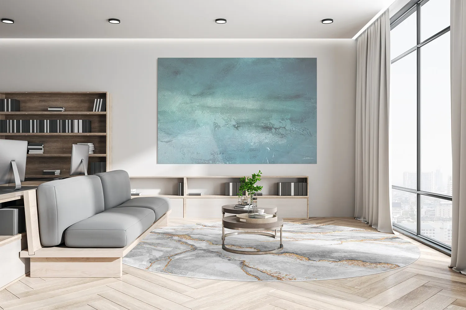 Round rug - Genova (grey/white/gold)