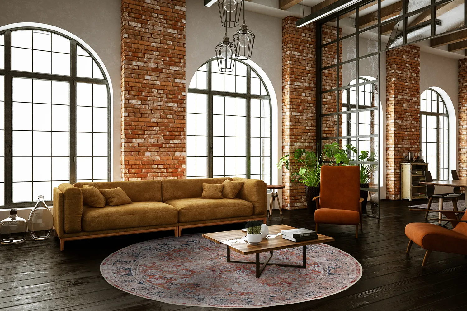 Round rug - Douz (pink/multi)