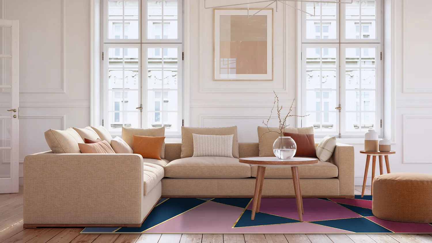Wilton rug - Jade (dark blue/pink)