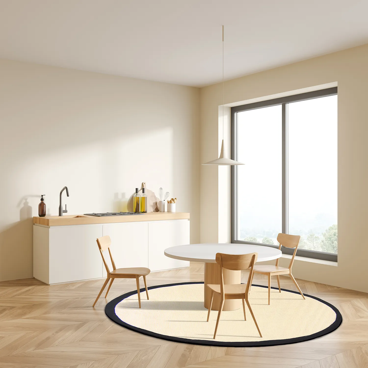 Round rug (sisal) - Agave (black/white)