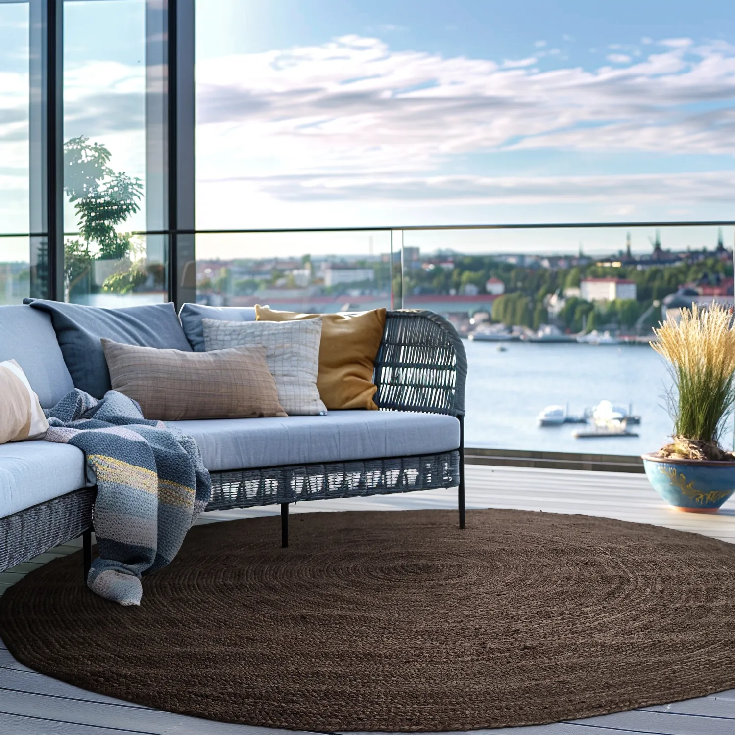 Round jute rug - Amasia (dark taupe)