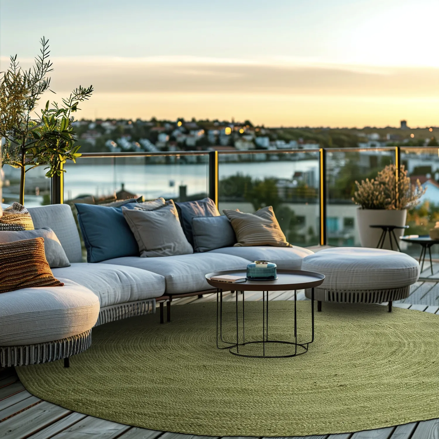 Round jute rug - Amasia (olive)