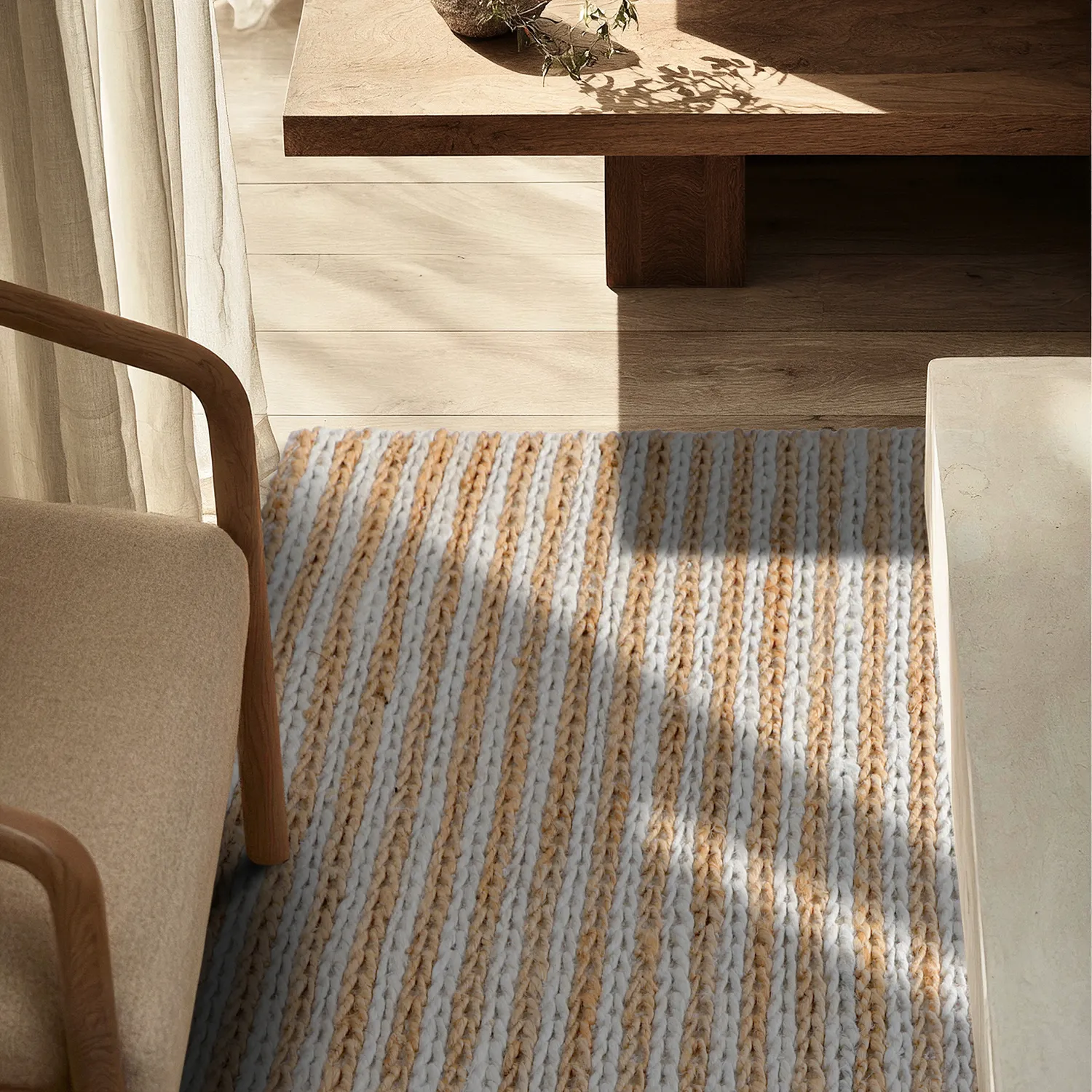 Jute rug - Howrah Braided Jute (natural/white)