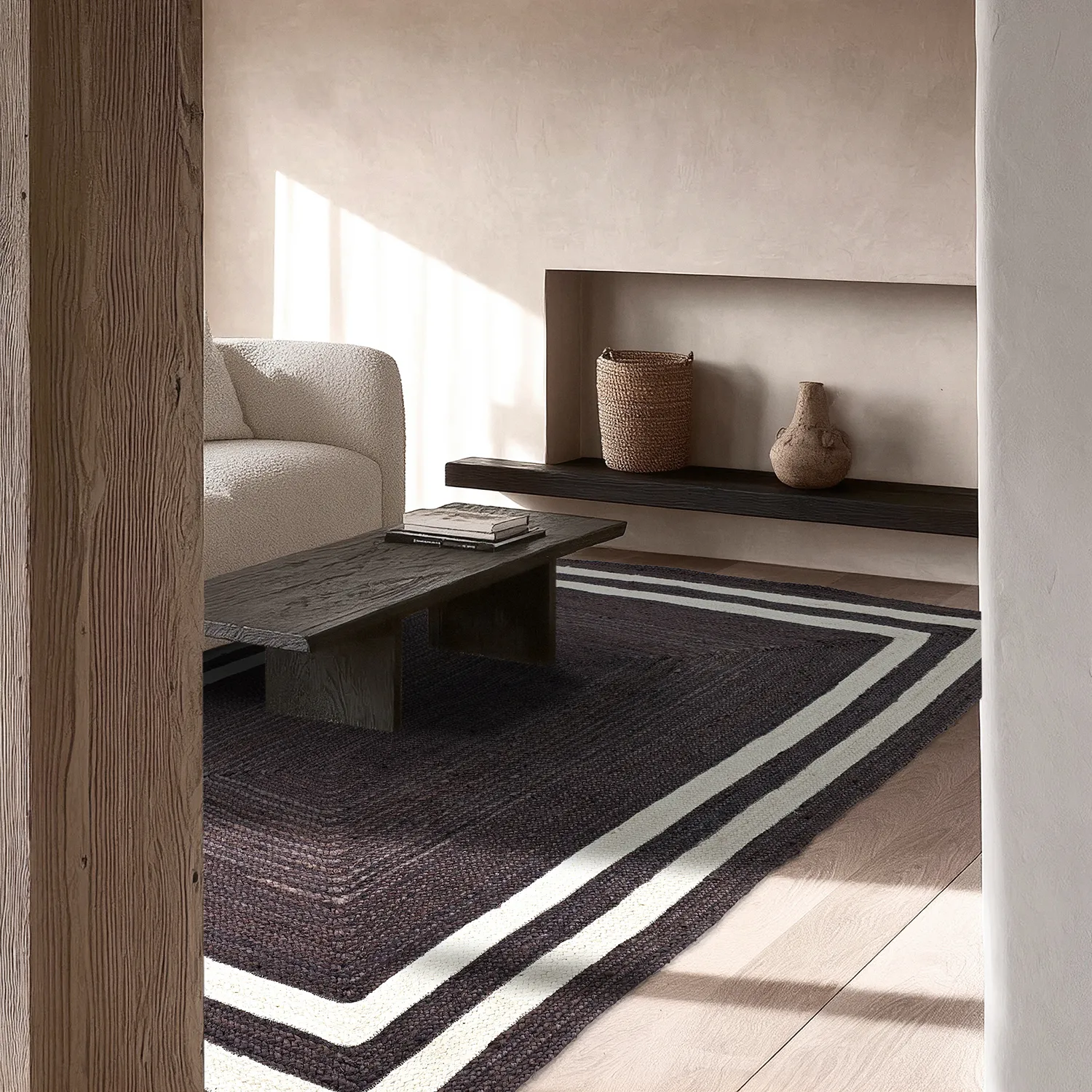 Jute rug - Jessore (dark taupe/white)