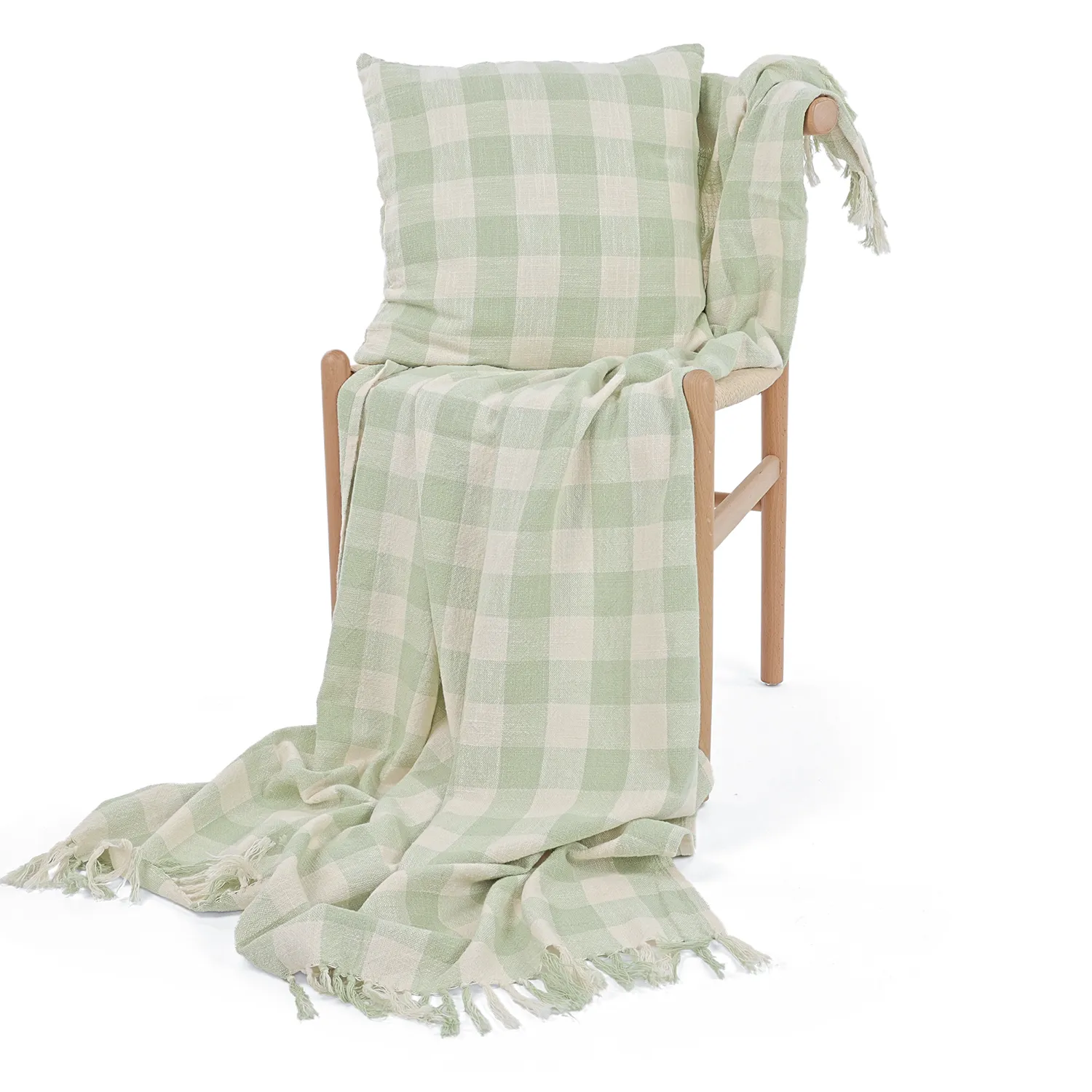 Cushion cover - Isela check cotton cushion cover (cream/light green)