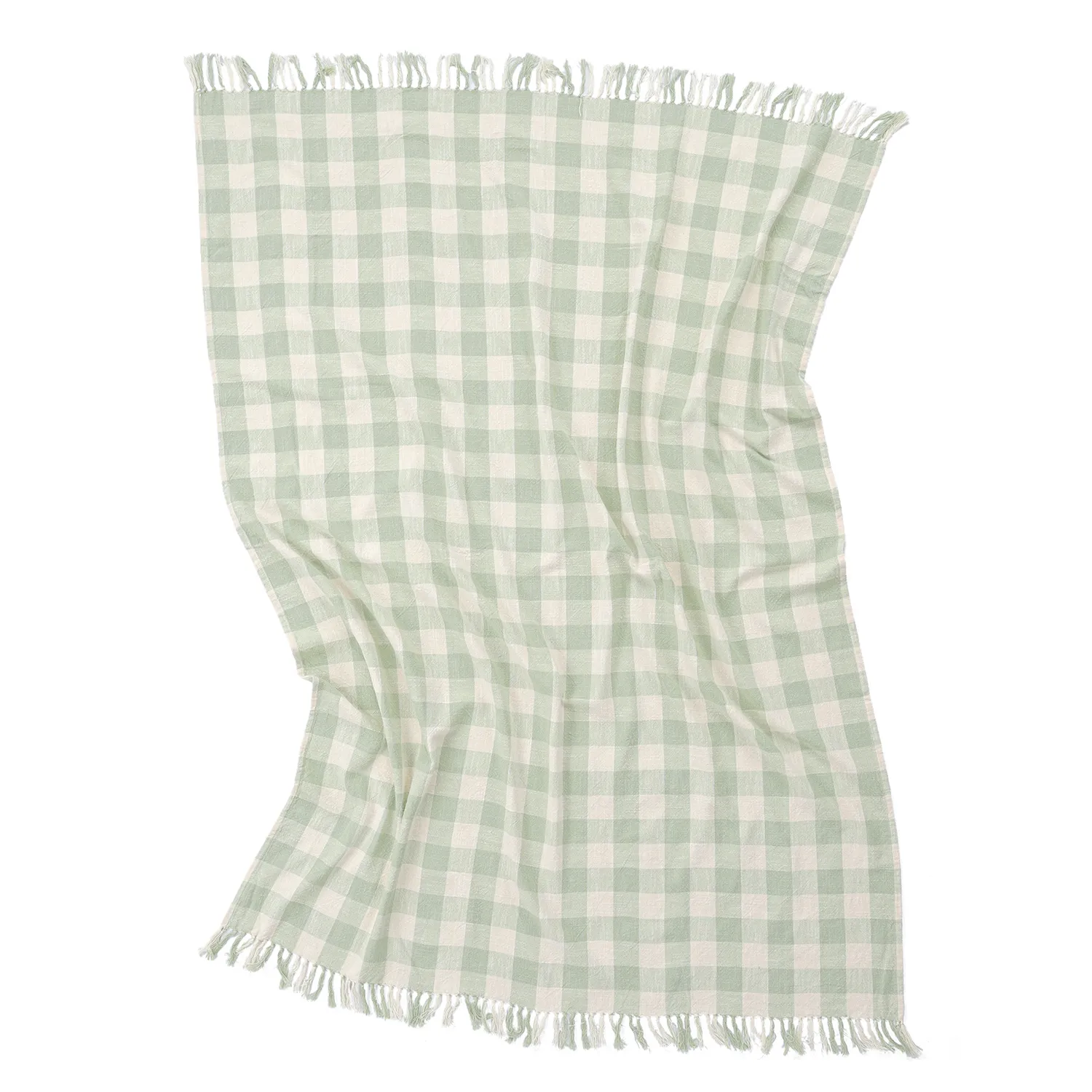 Throws - Isela check cotton throw (cream/light green)