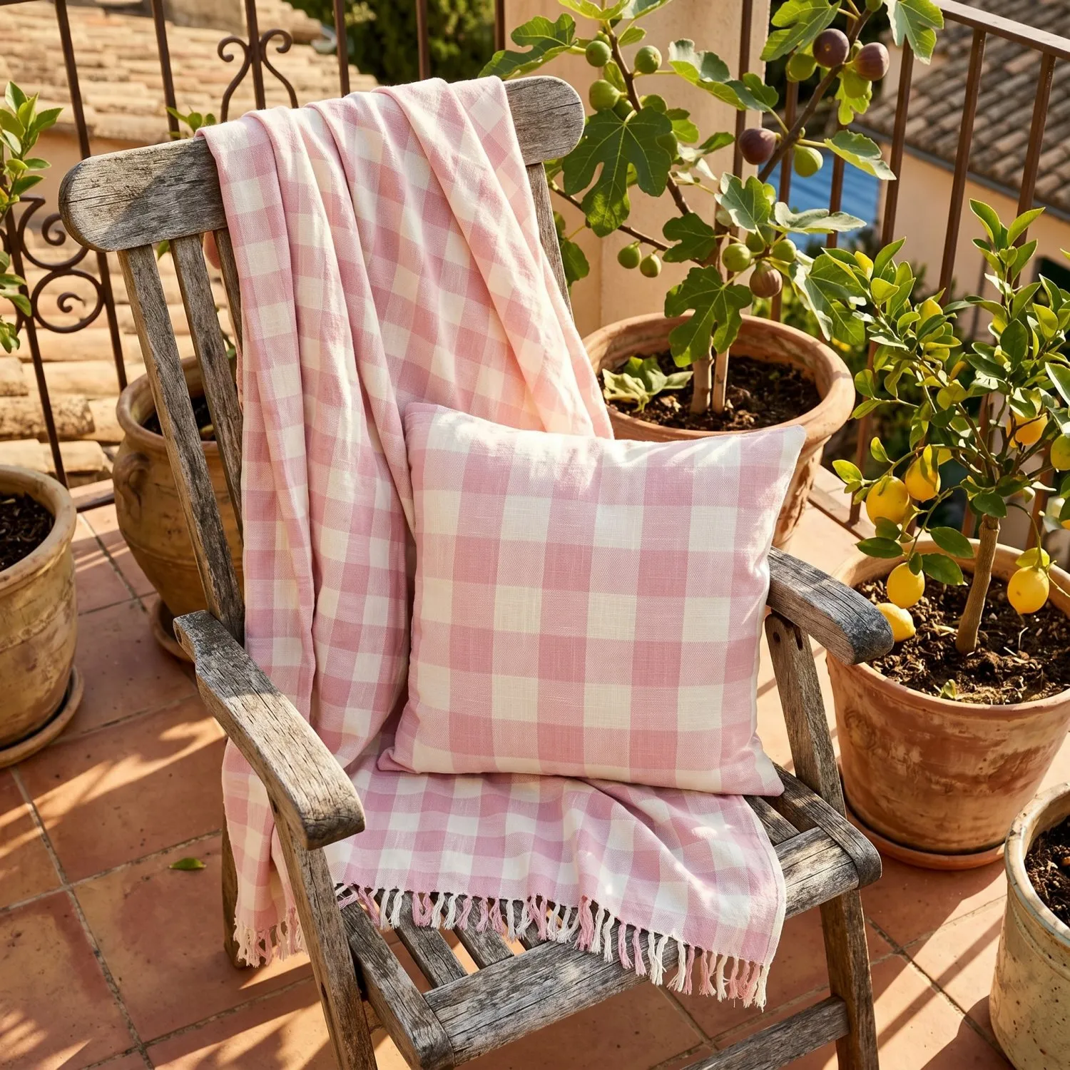 Throws - Isela check cotton throw (cream/pink)