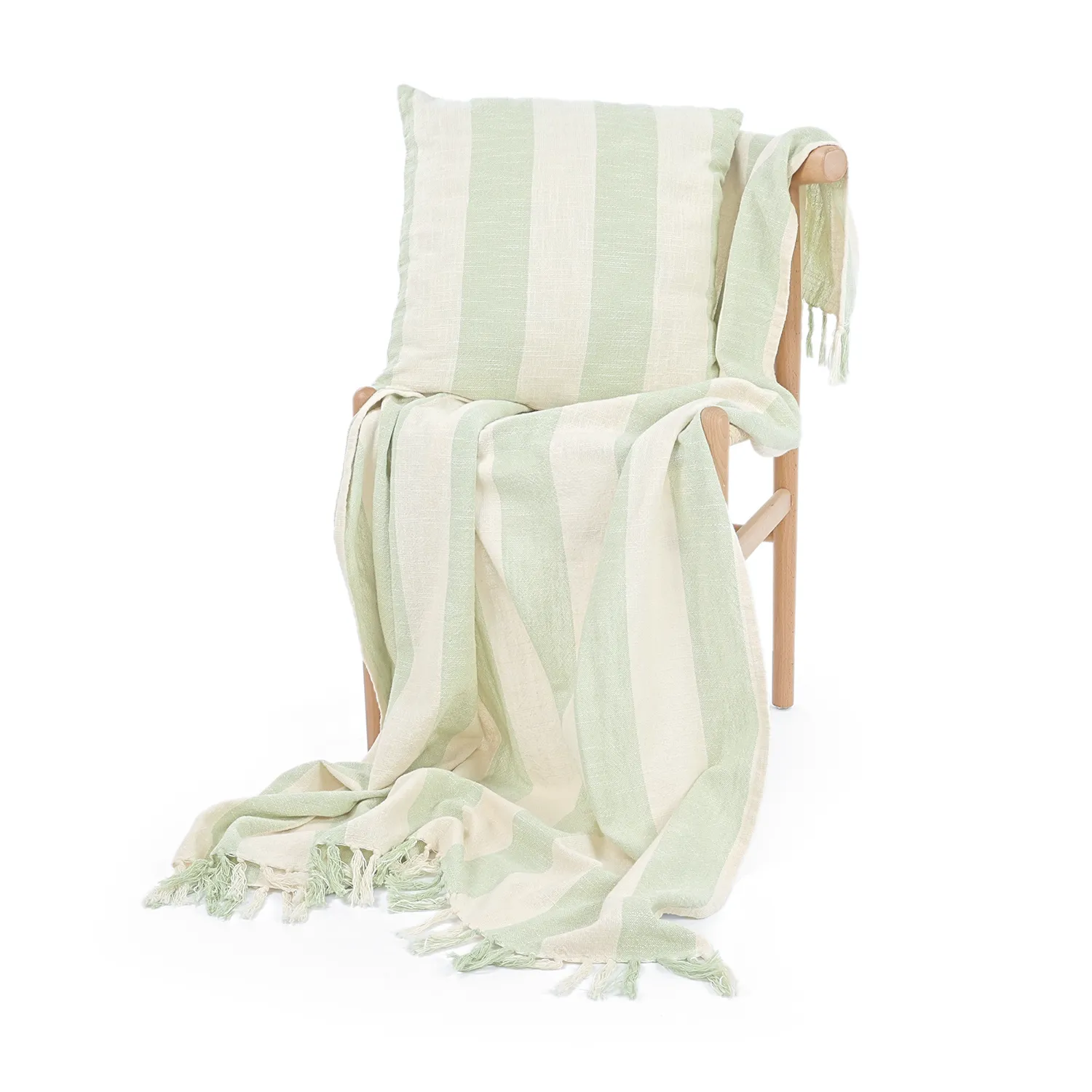 Throws - Kora stripe cotton throw (cream/light green)