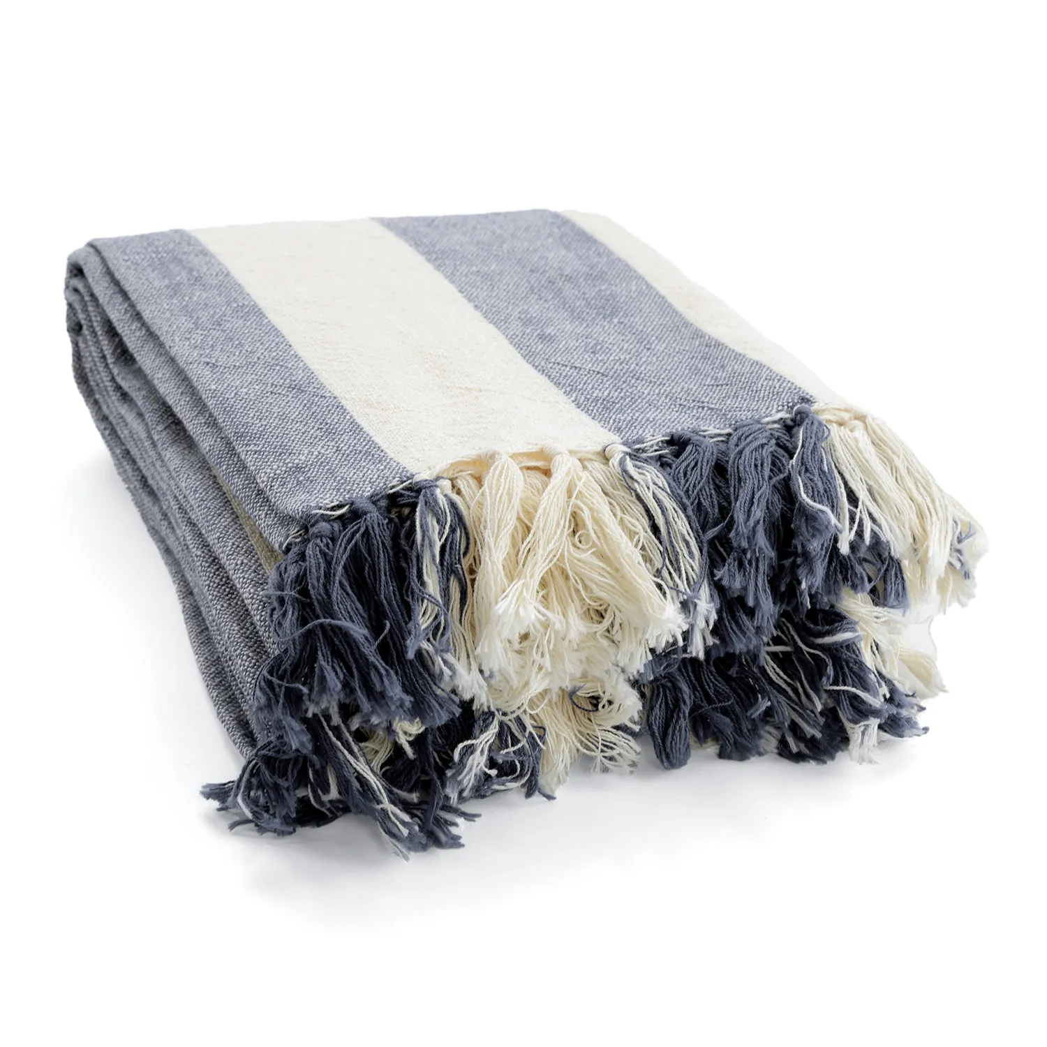 Throws - Kora stripe cotton throw (cream/navy)