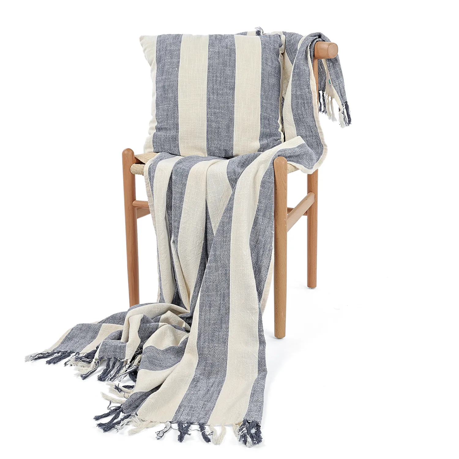 Throws - Kora stripe cotton throw (cream/navy)