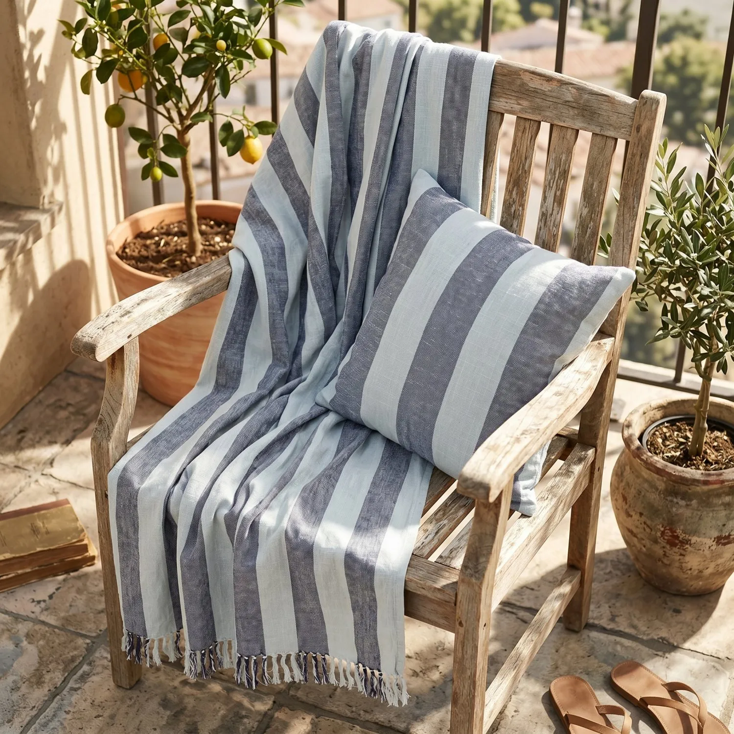 Throws - Kora stripe cotton throw (navy/light blue)