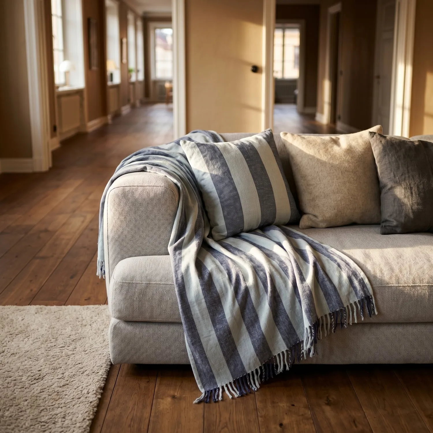 Throws - Kora stripe cotton throw (navy/light blue)