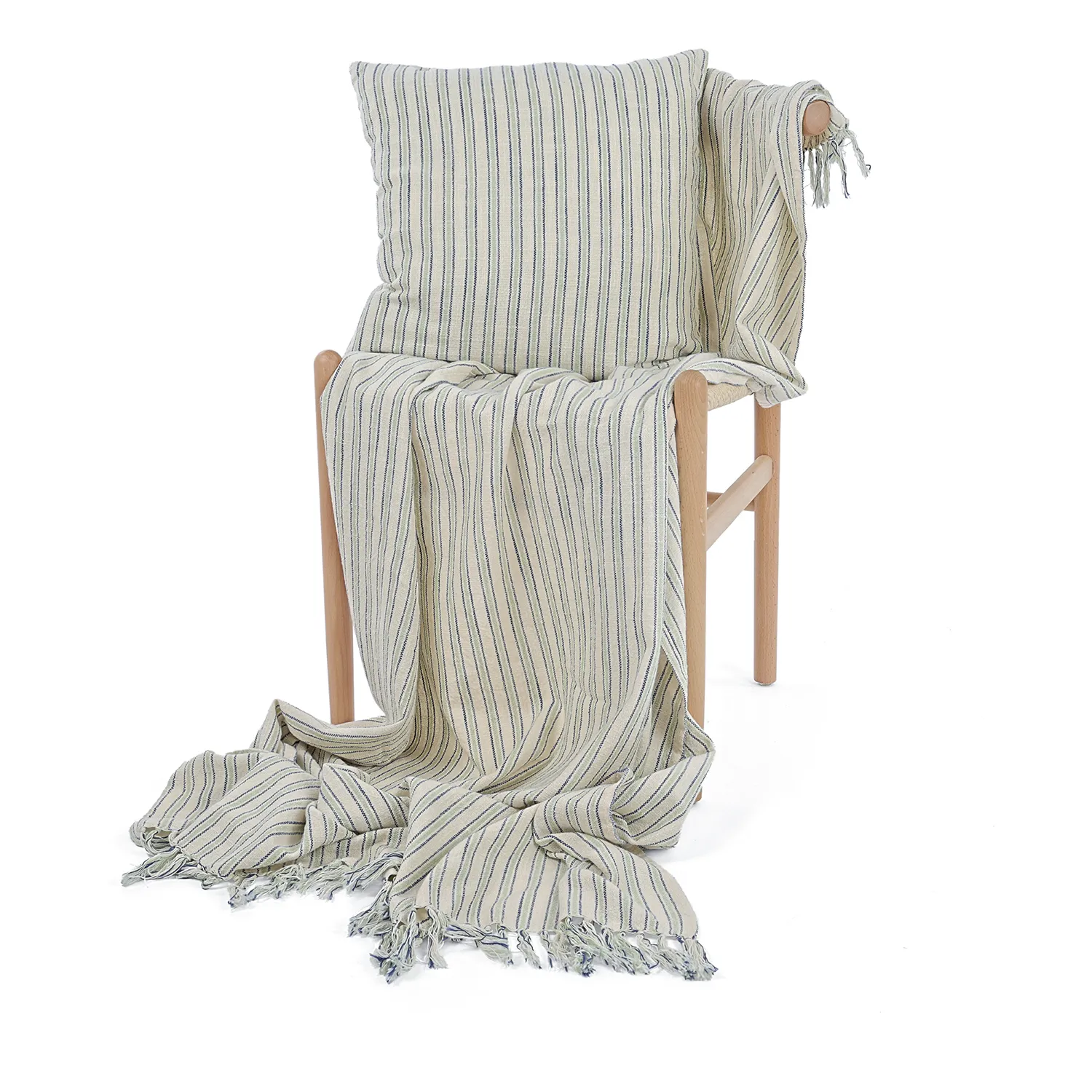 Cushion cover - Rumi stripe cotton cushion cover (cream/navy/light green)