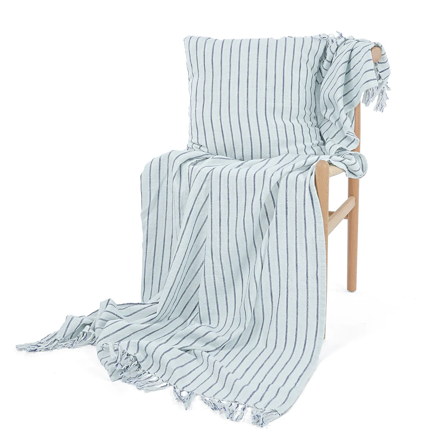 Cushion cover - Rumi stripe cotton cushion cover (light blue/navy/cream)
