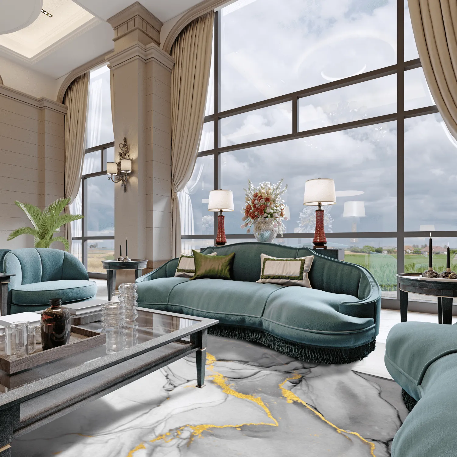 Wilton rug - Manilva (grey/white/gold)