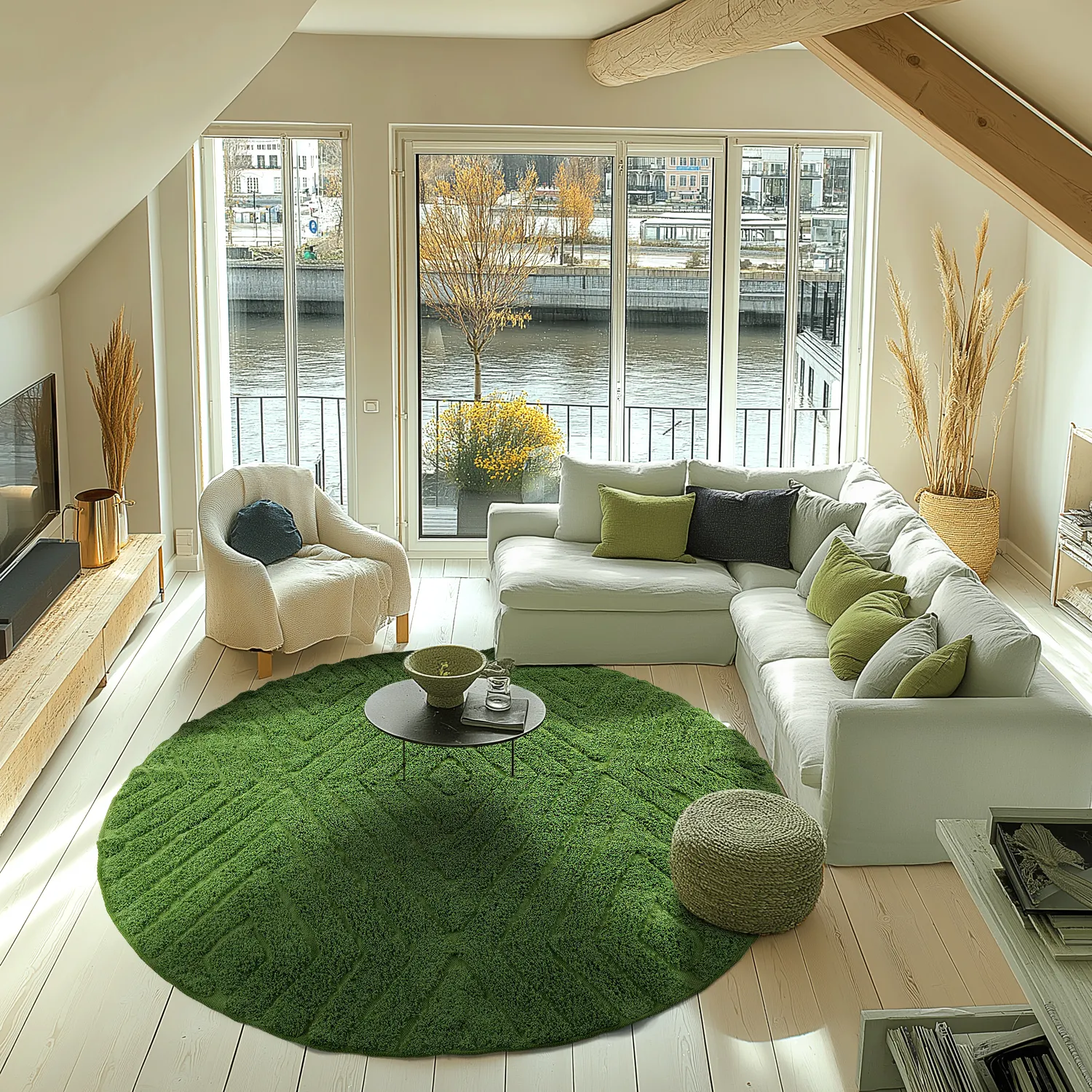 Round rug - Amberley Natural Cotton Shaggy (green)