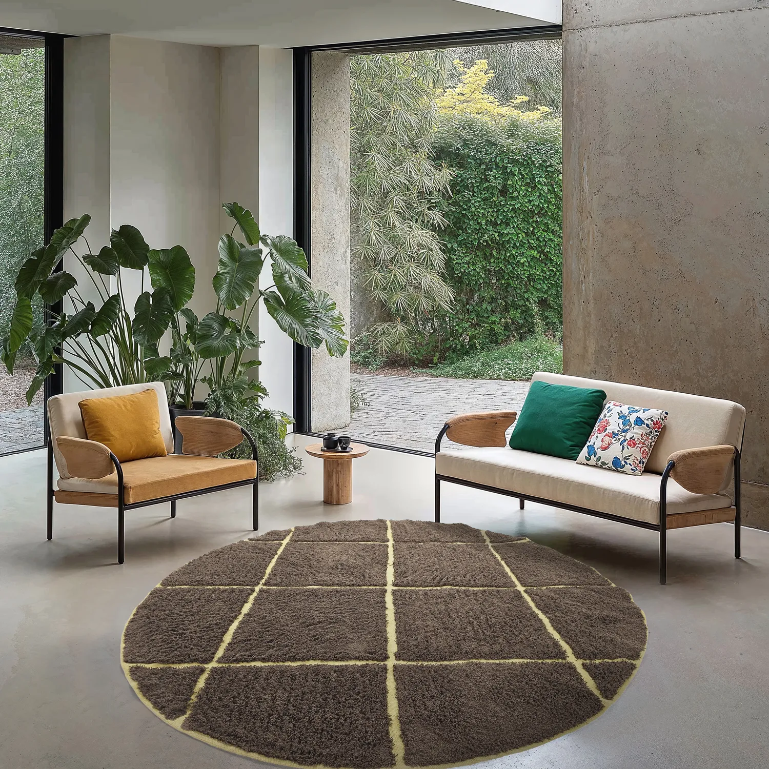 Round rug - Bellevue Natural Cotton Shaggy (brown/yellow)